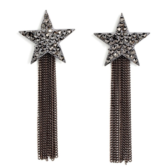 5 for 25 Black star fringe post earring hematite - Picture 1 of 2